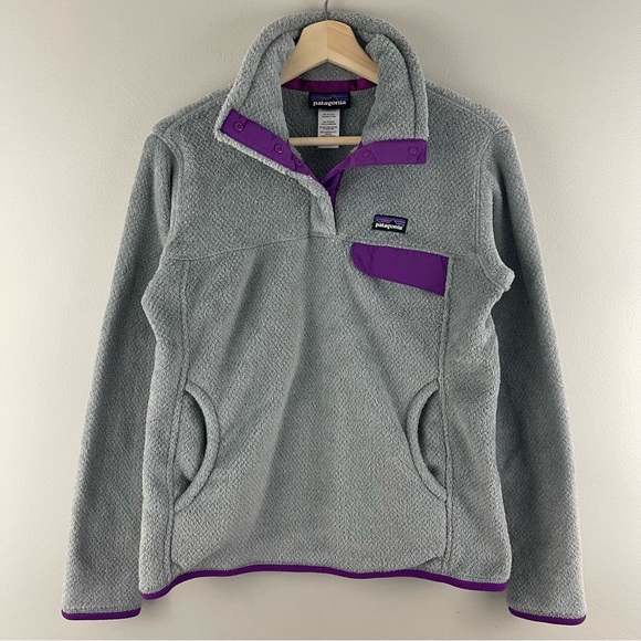 PATAGONIA Light Grey Purple Women’s Re-Tool Snap-T Turtleneck Fleece Pullover - Picture 2 of 11